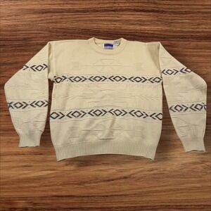 Sweater Graphix Men's Crew Neck Geometric‎ Pattern Cream Acrylic Sweater Large